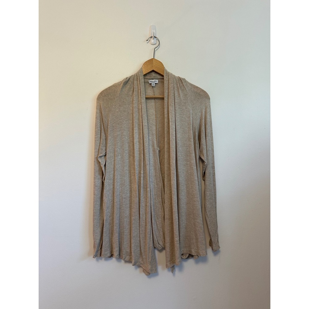 Splendid Oatmeal Heather Draped Open Front Cardigan in Beige | Size XS